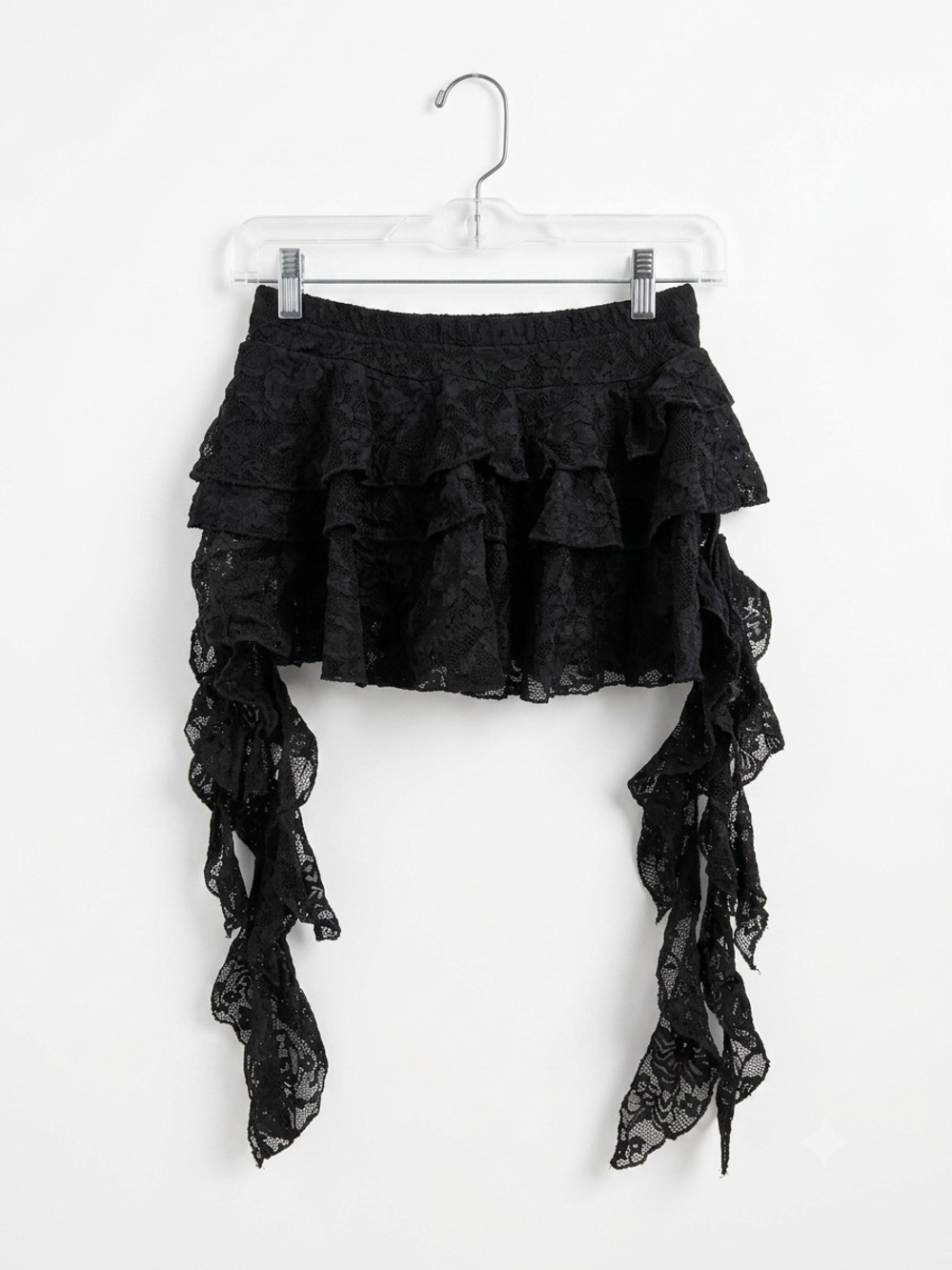SHEIN Black Lace Tiered Mini Skirt with Draped Ties